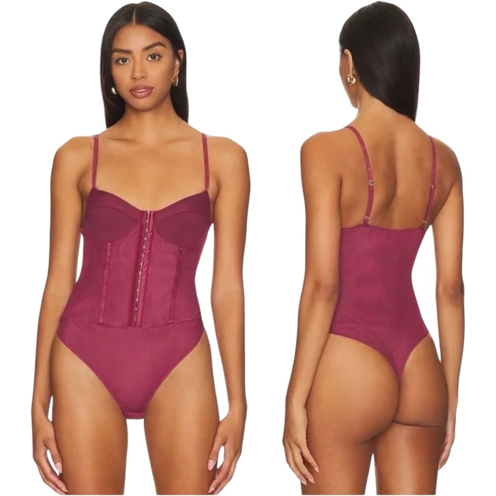 New Free People Night Rhythm Corset Thong Bodysuit Black